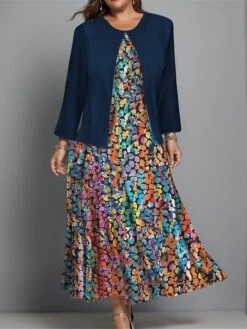 Women's Plus Size Two Piece Dress Set Casual Dress Swing Dress Outdoor Office Fashion Streetwear Print Midi Dress Crew Neck Long Sleeve Floral Regular Fit Red Navy Blue Blue Fall Winter L XL XXL 3XL 7 Women's Plus Size Two Piece Dress Set Casual Dress Swing Dress Outdoor Office Fashion Streetwear Print Midi Dress Crew Neck Long Sleeve Floral Regular Fit Red Navy Blue Blue Fall Winter L XL XXL 3XL -Cheap Plus Fit Dress Store zmevqi1697003182708