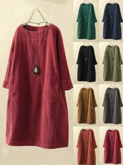 Women‘s Plus Size Curve Holiday Dress Solid Color Crew Neck Half Sleeve Spring Fall Basic Dress