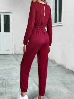 Women's Jumpsuit Drawstring Solid Color Crew Neck Streetwear Street Daily Regular Fit 3/4 Length Sleeve Black Red S M L Fall -Cheap Plus Fit Dress Store zmtpri1690941127586