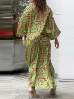 Women's Two Piece Dress Set Casual Dress Skirt Set Daily Vacation Fashion Casual Print Long Dress Maxi Dress Crew Neck Long Sleeve Floral Stripe Loose Fit White Blue Sky Blue Summer Spring S M L XL -Cheap Plus Fit Dress Store zmuugt1689836905665