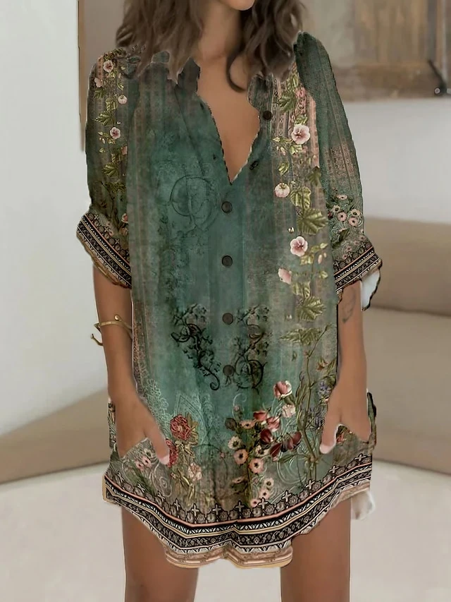 Women's Shirt Dress Casual Dress Shift Dress Mini Dress Outdoor Daily Vacation Polyester Casual Vintage Retro Stand Collar Button Pocket Long Sleeve Summer Spring Fall 2023 Regular Fit Green Floral S 1 Women's Shirt Dress Casual Dress Shift Dress Mini Dress Outdoor Daily Vacation Polyester Casual Vintage Retro Stand Collar Button Pocket Long Sleeve Summer Spring Fall 2023 Regular Fit Green Floral S