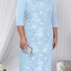 Women‘s Plus Size Curve Apple Shaped Dress Wedding Guest Lace Dress Work Dress Sheath Dress Floral Midi Dress Sleeve Lace Crew Neck Elegant Office Red Sky Blue Spring Summer Dress