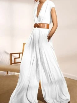 Women‘s Jumpsuit For Special Occasions Christmas Clean Fit Pocket Solid Color Deep V Wedding Holiday Xmas Street Daily Regular Fit Short Sleeve Black White Brown S M L Summer Without Belt 6 Women‘s Jumpsuit For Special Occasions Christmas Clean Fit Pocket Solid Color Deep V Wedding Holiday Xmas Street Daily Regular Fit Short Sleeve Black White Brown S M L Summer Without Belt -Cheap Plus Fit Dress Store zmykri1680073340841