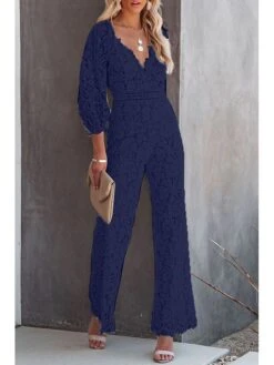 Women's Jumpsuit Lace Tassel Solid Color V Neck Elegant Wedding Work Bootcut Regular Fit Short Sleeve Poet Sleeve Black White Wine S M L Fall 15 Women's Jumpsuit Lace Tassel Solid Color V Neck Elegant Wedding Work Bootcut Regular Fit Short Sleeve Poet Sleeve Black White Wine S M L Fall -Cheap Plus Fit Dress Store zneczh1663740061752
