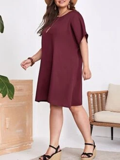 Women‘s Plus Size Curve Casual Dress T Shirt Dress Tee Dress Shift Dress Solid Color Midi Dress Short Sleeve Crew Neck Basic Daily Black Red Spring Summer L 3XL 4XL 5XL 6XL -Cheap Plus Fit Dress Store znhppd1672223222251