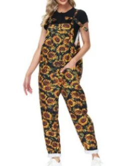 Women's Jumpsuit Pocket Print Floral Square Neck Active Street Daily Straight Slim Sleeveless Yellow S M L Fall