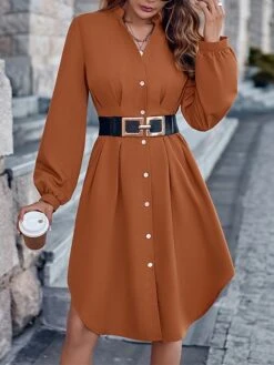 Women's Shirt Dress Casual Dress Mini Dress Outdoor Daily Date Polyester Fashion Modern V Neck Ruched Button Long Sleeve Fall Winter 2023 Loose Fit ArmyGreen Orange Apricot Pure Color S M L XL 21 Women's Shirt Dress Casual Dress Mini Dress Outdoor Daily Date Polyester Fashion Modern V Neck Ruched Button Long Sleeve Fall Winter 2023 Loose Fit ArmyGreen Orange Apricot Pure Color S M L XL -Cheap Plus Fit Dress Store zpcwjf1695644875021