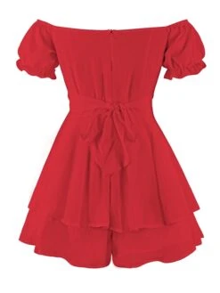 Women's Romper Ruffle Solid Color Off Shoulder Active Street Daily Regular Fit Short Sleeve Green Blue Pink S M L Spring -Cheap Plus Fit Dress Store zpedez1643274617940