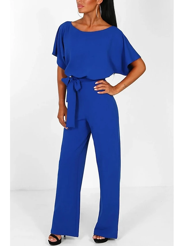 Women's Casual Daily Going Out Blue Black Pink Loose Jumpsuit Solid Color Wide Leg Belted 7 Women's Casual Daily Going Out Blue Black Pink Loose Jumpsuit Solid Color Wide Leg Belted - Image 7
