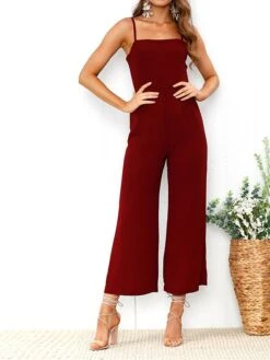 Women's Jumpsuit High Waist Solid Color Square Neck Streetwear Daily Vacation Regular Fit Sleeveless Black Yellow Wine S M L Spring 24 Women's Jumpsuit High Waist Solid Color Square Neck Streetwear Daily Vacation Regular Fit Sleeveless Black Yellow Wine S M L Spring -Cheap Plus Fit Dress Store zpqjde1676364645529