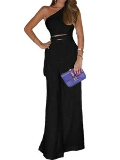 Women's Jumpsuit Lace Up High Waist Solid Color One Shoulder Streetwear Wedding Party Regular Fit Sleeveless Black White S M L Summer 6 Women's Jumpsuit Lace Up High Waist Solid Color One Shoulder Streetwear Wedding Party Regular Fit Sleeveless Black White S M L Summer -Cheap Plus Fit Dress Store zpwmjy1682400263728