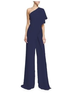 Women's Jumpsuit For Special Occasions Clean Fit Patchwork Overlay Solid Color One Shoulder Elegant Party Prom Wide Leg Regular Fit Short Sleeve Butterfly Sleeve Blue White Black S M L Fall -Cheap Plus Fit Dress Store zqiwfq1631849836363