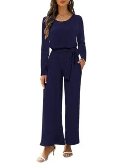 Women's Jumpsuit Pocket Solid Color Round Neck Active Daily Going Out Regular Fit Long Sleeve Black Wine Navy Blue S M L Fall -Cheap Plus Fit Dress Store zqtbay1694149789325
