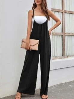 Women's Jumpsuit Backless High Waist Solid Color U Neck Streetwear Street Daily Regular Fit Sleeveless Black Wine Army Green S M L Summer -Cheap Plus Fit Dress Store zqxkxv1679048983270