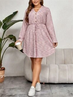 Women's Plus Size Curve Casual Dress Winter Dress Sheath Dress Plain Midi Dress Long Sleeve Lace Up Button V Neck Fashion Outdoor Pink Fall Winter XL XXL 3XL 4XL 15 Women's Plus Size Curve Casual Dress Winter Dress Sheath Dress Plain Midi Dress Long Sleeve Lace Up Button V Neck Fashion Outdoor Pink Fall Winter XL XXL 3XL 4XL -Cheap Plus Fit Dress Store zqxxyd1695095532967
