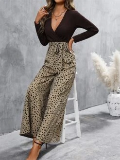 Women's Jumpsuit Pocket High Waist Polka Dot Streetwear Street Daily Regular Fit Long Sleeve Khaki S M L Fall -Cheap Plus Fit Dress Store zrxfrj1693464449688