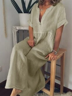 Women's Casual Dress Cotton Linen Dress Maxi Long Dress Cotton Blend Basic Classic Outdoor Daily Vacation Split Neck Button Short Sleeve Summer Spring 2023 Loose Fit Black White Blue Plain S M L XL 10 Women's Casual Dress Cotton Linen Dress Maxi Long Dress Cotton Blend Basic Classic Outdoor Daily Vacation Split Neck Button Short Sleeve Summer Spring 2023 Loose Fit Black White Blue Plain S M L XL -Cheap Plus Fit Dress Store zseyfq1688634748898