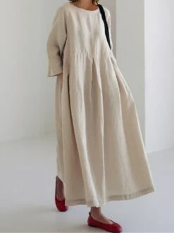 Women's Casual Dress Cotton Linen Dress Swing Dress Maxi Long Dress Linen / Cotton Blend Casual Daily Casual Outdoor Daily Vacation Crew Neck Pocket Long Sleeve Summer Spring Fall 2023 Loose Fit