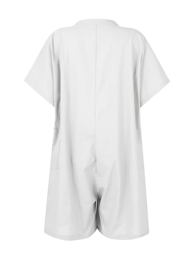 Women's Romper Button Solid Color Crew Neck Basic Street Daily Regular Fit Short Sleeve Black White Yellow S M L Summer 7 Women's Romper Button Solid Color Crew Neck Basic Street Daily Regular Fit Short Sleeve Black White Yellow S M L Summer - Image 7