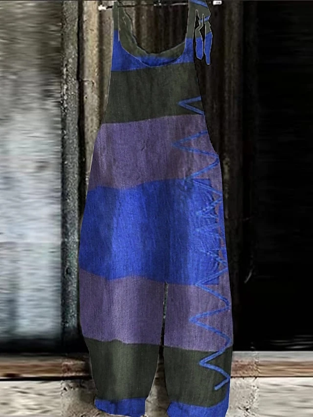 One Piece Jumpsuits For Women Print Striped Crew Neck Holiday Daily Going Out Straight Loose Fit Strap Yellow Pink Red S M L Summer 4 One Piece Jumpsuits For Women Print Striped Crew Neck Holiday Daily Going Out Straight Loose Fit Strap Yellow Pink Red S M L Summer - Image 4