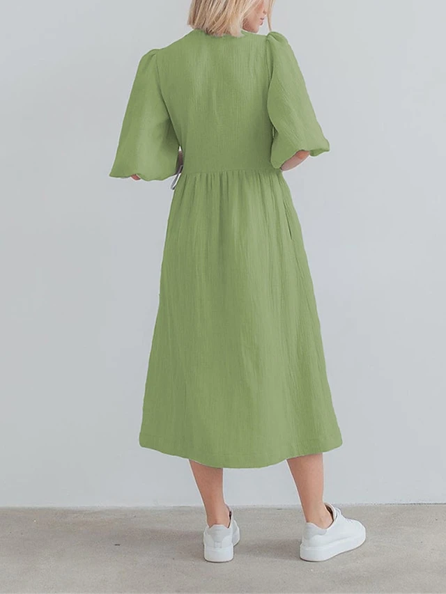 Women's Casual Dress Cotton Linen Dress Wrap Dress Midi Dress Cotton Basic Classic Outdoor Daily Vacation V Neck Lace Up Half Sleeve Spring Fall Autumn 2023 Regular Fit Orange Green Plain S M L 6 Women's Casual Dress Cotton Linen Dress Wrap Dress Midi Dress Cotton Basic Classic Outdoor Daily Vacation V Neck Lace Up Half Sleeve Spring Fall Autumn 2023 Regular Fit Orange Green Plain S M L - Image 6