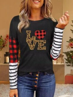 Women's Shirt Christmas Shirt Leopard Yellow Pink Color Block Print Deer Print Long Sleeve Christmas Casual Daily Casual Round Neck Regular Fit