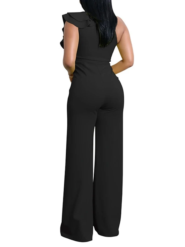 Women's Jumpsuit Ruffle Backless Solid Color One Shoulder Elegant Party Homecoming Wide Leg Regular Fit Sleeveless Wine Army Green White S M L Spring 19 Women's Jumpsuit Ruffle Backless Solid Color One Shoulder Elegant Party Homecoming Wide Leg Regular Fit Sleeveless Wine Army Green White S M L Spring - Image 19