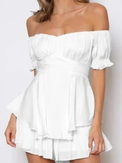 Women's Romper Ruffle Solid Color Off Shoulder Active Street Daily Regular Fit Short Sleeve Green Blue Pink S M L Spring -Cheap Plus Fit Dress Store zuftlh1643274613297