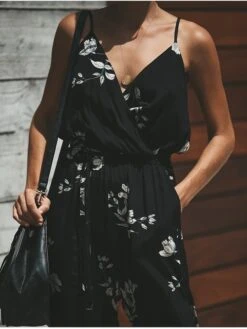 Women's Jumpsuit Drawstring Floral V Neck Casual Daily Holiday Harem Regular Fit Spaghetti Strap White Wine Army Green S M L Summer -Cheap Plus Fit Dress Store zut1596106001009