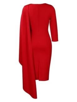 Women‘s Plus Size Curve Work Dress Bodycon Sheath Dress Solid Color Midi Dress Long Sleeve Crew Neck Fashion Outdoor White Red Fall Spring L XL XXL 3XL -Cheap Plus Fit Dress Store zvasip1676871091152