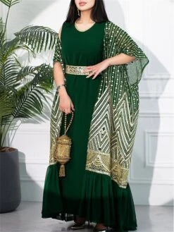 Women's Two Piece Dress Set Party Dress Sheath Dress Party Cocktail Party Fashion Party Lace Up Ruched Long Dress Maxi Dress Crew Neck Short Sleeve Print Loose Fit Black White Green Fall Winter S M L -Cheap Plus Fit Dress Store zvbswy1696691509064