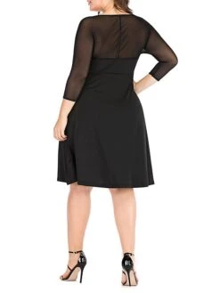 Women‘s Plus Size Curve Work Dress Black Dress Semi Formal Dress Fashion Midi Dress Mesh V Neck 3/4 Length Sleeve Plain Loose Fit Black Spring Fall XL XXL 3XL 4XL 5XL 13 Women‘s Plus Size Curve Work Dress Black Dress Semi Formal Dress Fashion Midi Dress Mesh V Neck 3/4 Length Sleeve Plain Loose Fit Black Spring Fall XL XXL 3XL 4XL 5XL -Cheap Plus Fit Dress Store zvokoa1691402310734