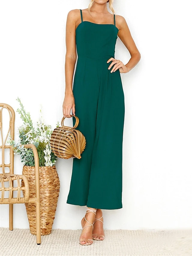 Women's Jumpsuit High Waist Solid Color Square Neck Streetwear Daily Vacation Regular Fit Sleeveless Black Yellow Wine S M L Spring 3 Women's Jumpsuit High Waist Solid Color Square Neck Streetwear Daily Vacation Regular Fit Sleeveless Black Yellow Wine S M L Spring - Image 3