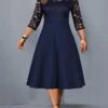 Women‘s Plus Size Curve Party Dress Solid Color Off Shoulder Lace Half Sleeve Summer Spring Elegant Formal Midi Dress Party Cocktail Party Dress