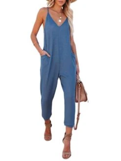 One Piece Jumpsuits For Women Solid Color Patch Pocket V Neck Casual Daily Vacation Regular Fit Sleeveless Black Pink Red S M L Spring -Cheap Plus Fit Dress Store zwuigp1673423260378