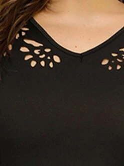 Women‘s Plus Size Curve Work Dress Sheath Dress Black Dress Fashion Midi Dress Cut Out V Neck Long Sleeve Plain Regular Fit Black Fall Winter XL XXL 3XL 4XL -Cheap Plus Fit Dress Store zxceux1691401422184