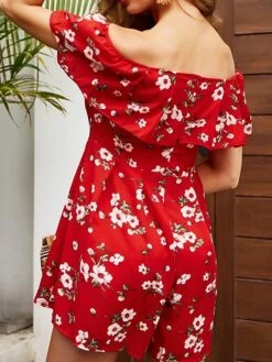 Women's Romper Backless Print Floral Off Shoulder Basic Street Holiday Regular Fit Short Sleeve Red S M L Spring 18 Women's Romper Backless Print Floral Off Shoulder Basic Street Holiday Regular Fit Short Sleeve Red S M L Spring -Cheap Plus Fit Dress Store zxkrew1675736553887