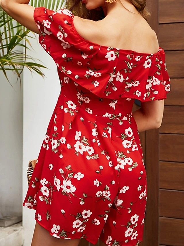 Women's Romper Backless Print Floral Off Shoulder Basic Street Holiday Regular Fit Short Sleeve Red S M L Spring 9 Women's Romper Backless Print Floral Off Shoulder Basic Street Holiday Regular Fit Short Sleeve Red S M L Spring - Image 9