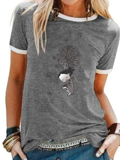 Women's T Shirt Tee 100% Cotton Black White Yellow Graphic Prints Patchwork Print Short Sleeve Daily Weekend Basic Round Neck Regular S -Cheap Plus Fit Dress Store zxvhrr1618219373106