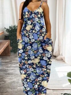 Women‘s Plus Size Curve Casual Dress Strap Dress Leaf Floral Long Dress Maxi Dress Sleeveless Print Strap Romantic Daily White Yellow Summer Spring L XL XXL 3XL 4XL -Cheap Plus Fit Dress Store zxxixf1684150562201