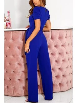 Women's Jumpsuit Lace Up Solid Color V Neck Streetwear Holiday Vacation Regular Fit Short Sleeve Black Wine Red S M L Spring -Cheap Plus Fit Dress Store zyockt1675153738388